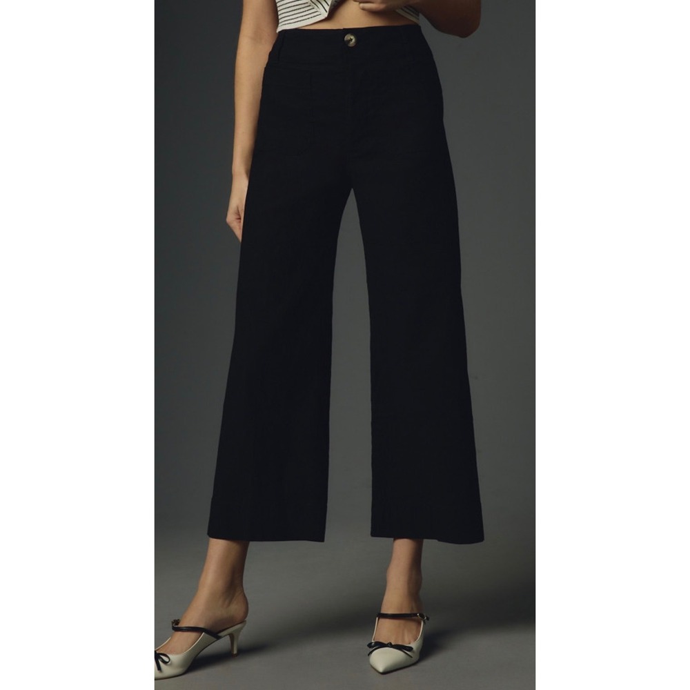 Maeve Anthropologie The Colette Black Wide Leg Cropped Pants Minimalist Career